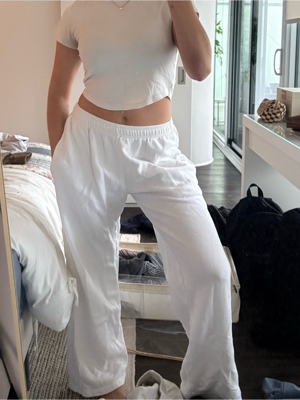 Brandy Melville White Wide Leg Lounge Pants